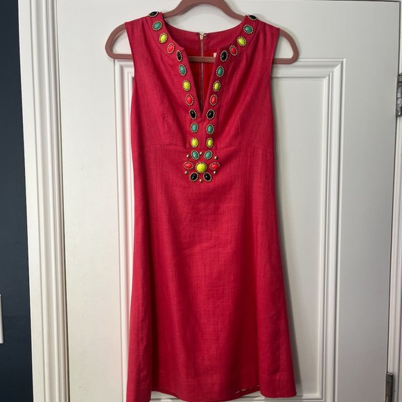 Kate Spade Pink Linen Cabochon Embellished Dress - Picture 2 of 13